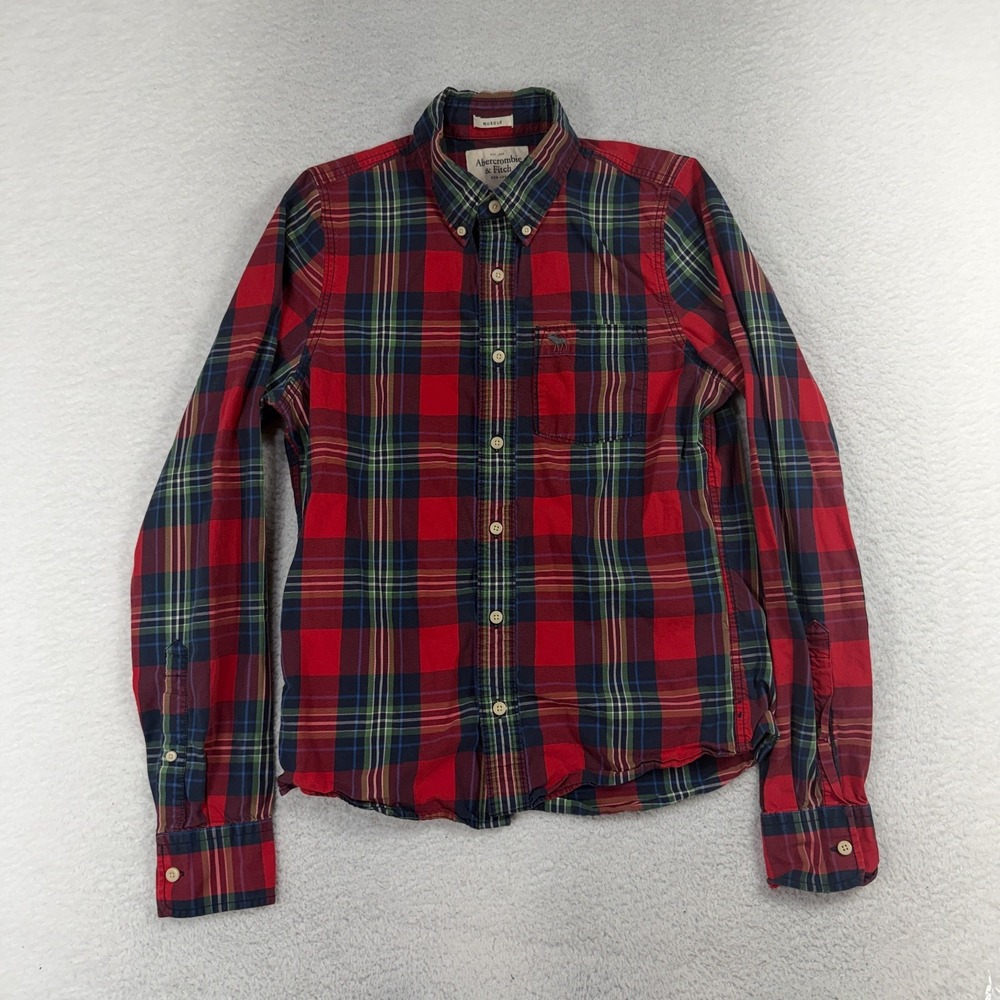 Abercrombie & Fitch Vtg Shirt Mens Medium Red Plaid Muscle Button Long Sleeve